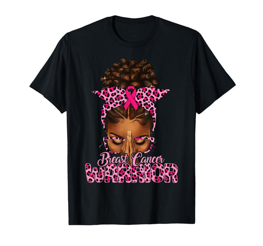 Breast Cancer Warrior Praying Black Women Afro Christian T-Shirt