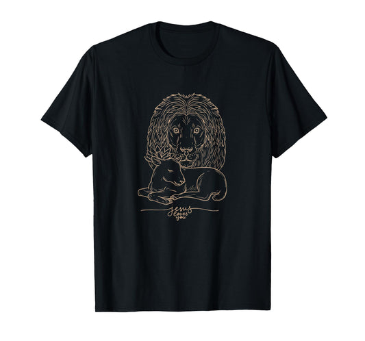 Vintage Jesus Loves The Lion and The Lamb Christ Faith T-Shirt