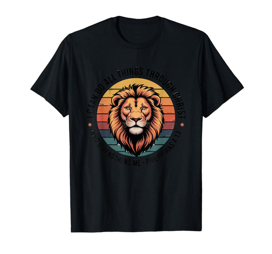 Christian Tshirt Philippians 4:13 Religious Lion Strengthens T-Shirt