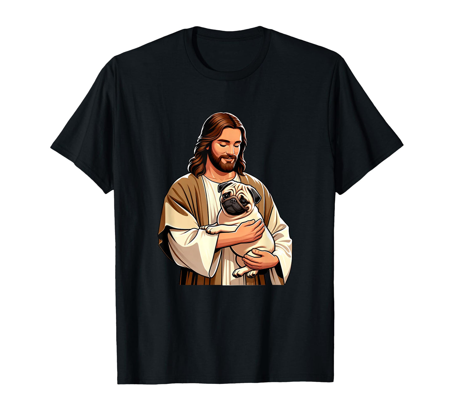 Pug Jesus byAxisone Unisex-Adults Kids T-Shirt Black Small Cartoon Christmas