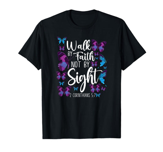 Christian Bible Verse Quote Butterfly 2 Corinthians 5 7 T-Shirt