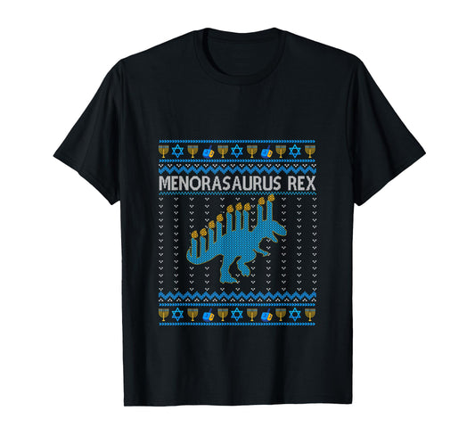 Menorasaurus Rex Trex Menorah Ugly Hanukkah tee Funny christ T-Shirt