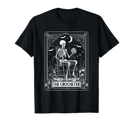 Skeleton The Crocheter Tarot Card Knitter Crochet Lover T-Shirt