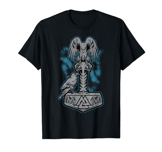 Viking Mjolnir Ravens Huggin Norse Mythology Men Women Kids T-Shirt