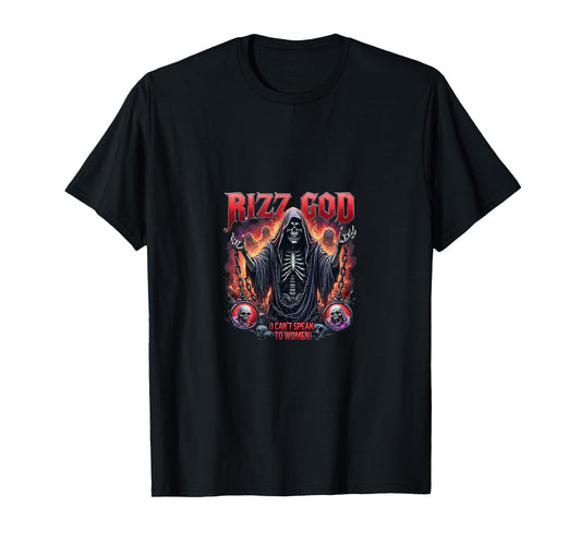 Funny Rizz God Meme Skeleton Gothic Style T-Shirt