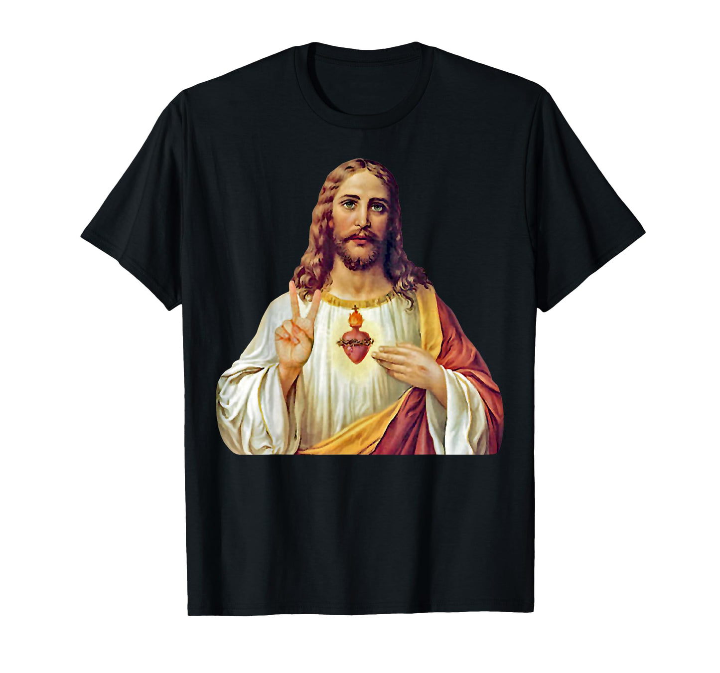Jesus Christ Sacred Heart Peace Sign Portrait T-Shirt