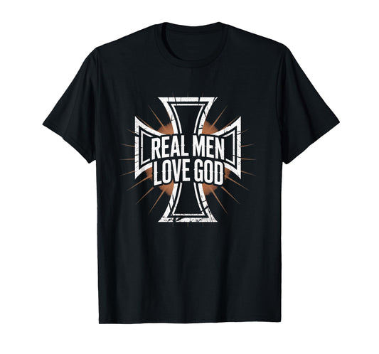 Christian Faith Real Men Love God Cross Design T-Shirt