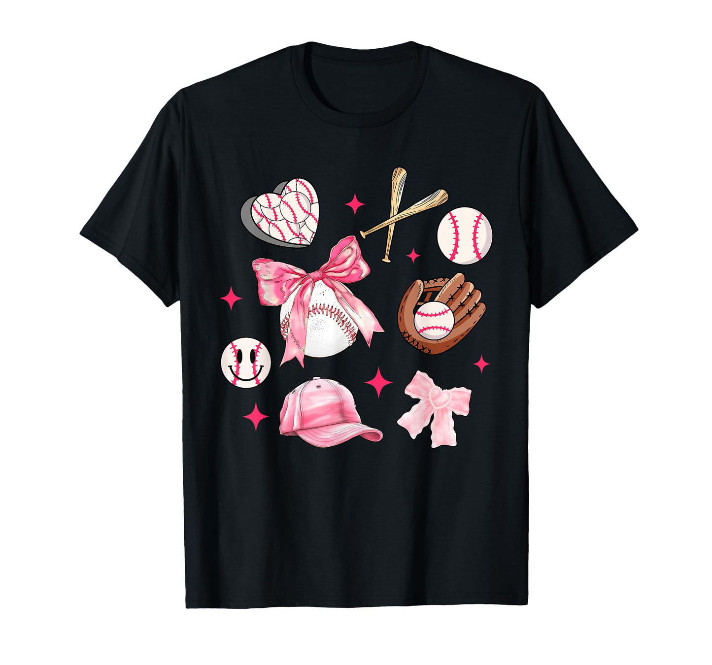 Coquette Bow Baseball Mom Pink Bow Mothers Day Women Girls T-Shirt