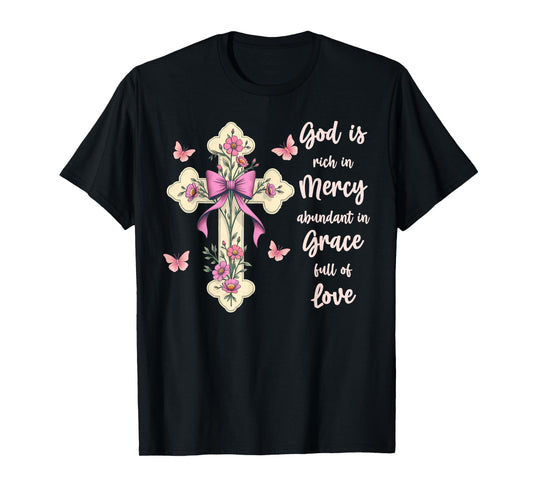 God Is Full Of Grace, Mercy, And Love Chinoiserie Cross T-Shirt