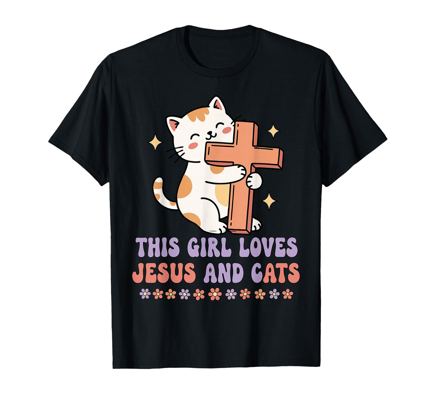 Christian This Girl Loves Jesus and Cats Cat Hugging Cross T-Shirt