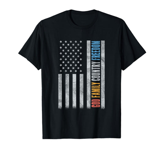 God Family Country Freedom American Flag Patriotic Christian T-Shirt