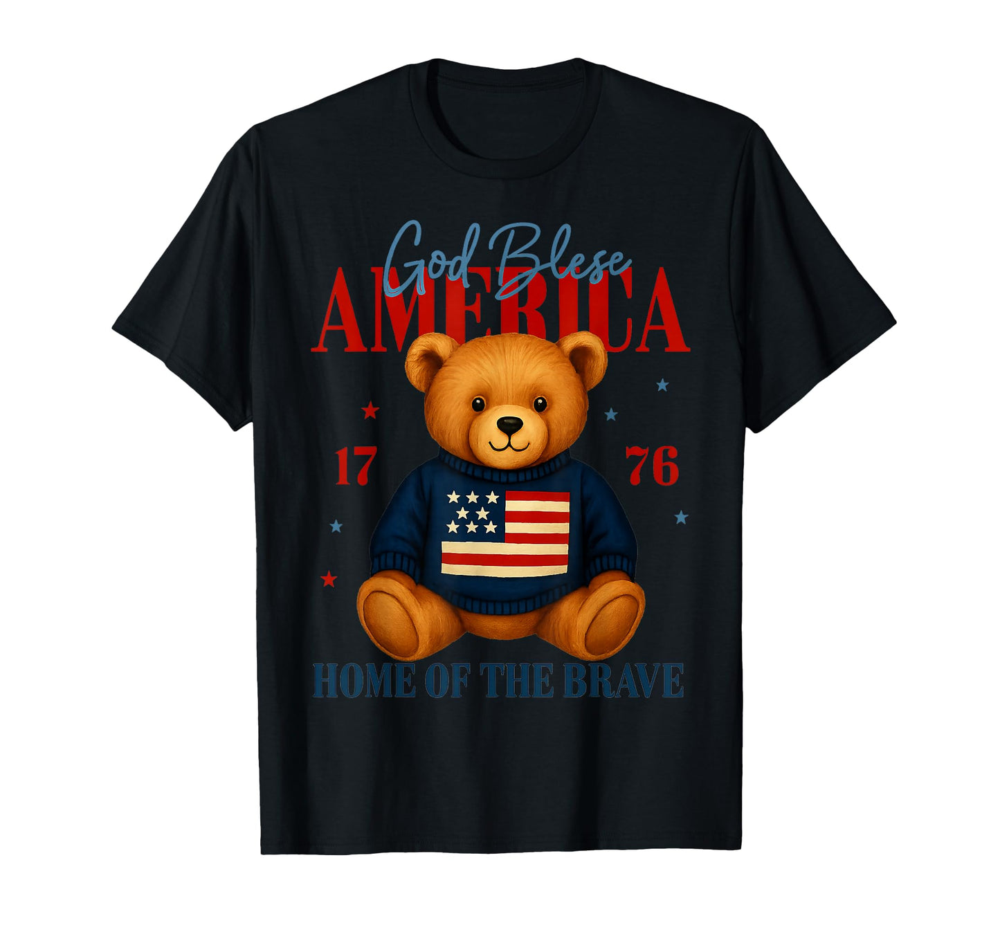 God Bless America Teddy Bear 4th of July USA Flag T-Shirt