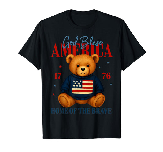 God Bless America Teddy Bear 4th of July USA Flag T-Shirt