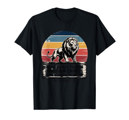 Christian Tshirt Philippians 4:13 Religious Lion Strengthens T-Shirt