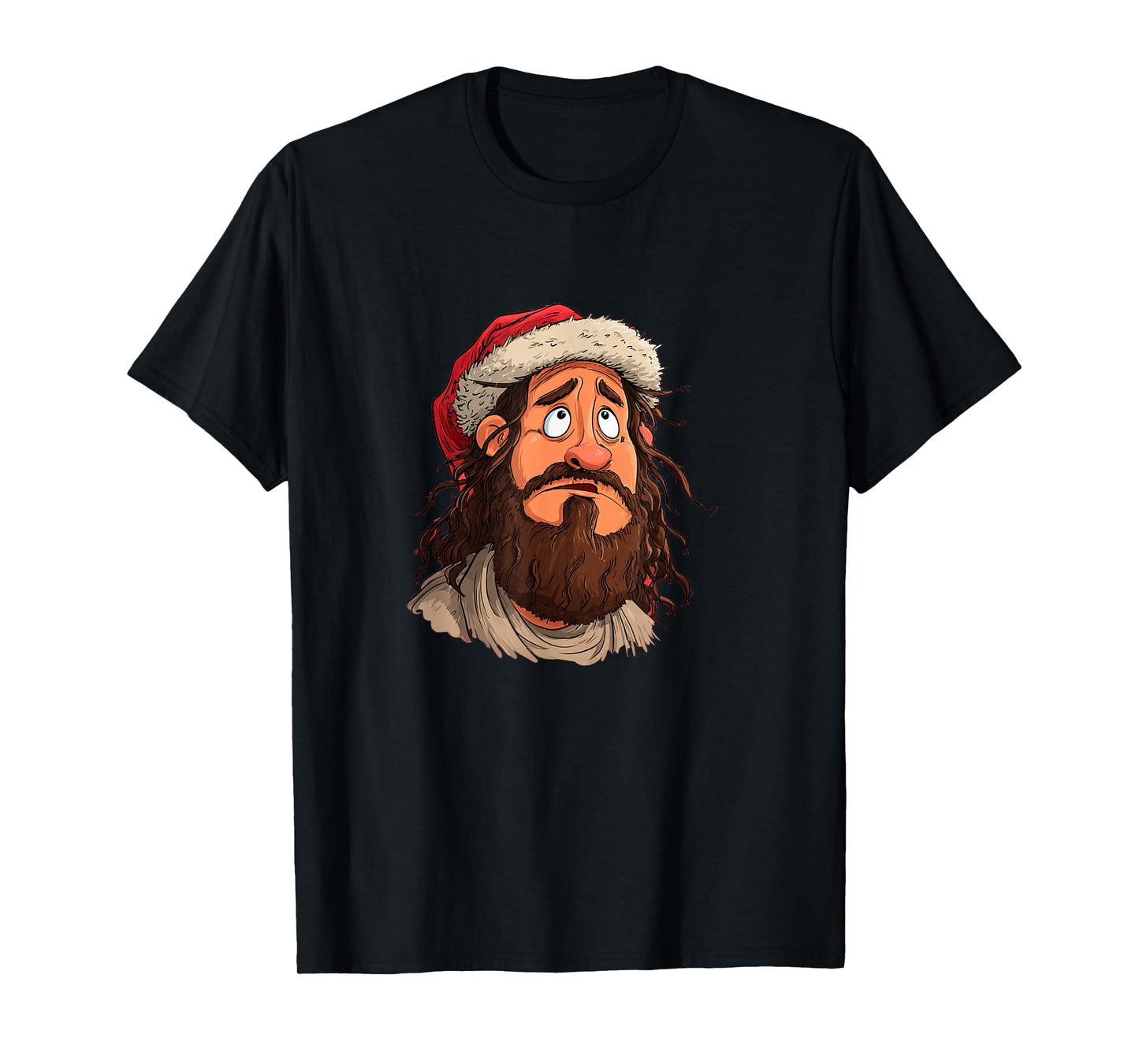 Funny Jesus Face with Santa Claus Hat for Xmas Night T-Shirt