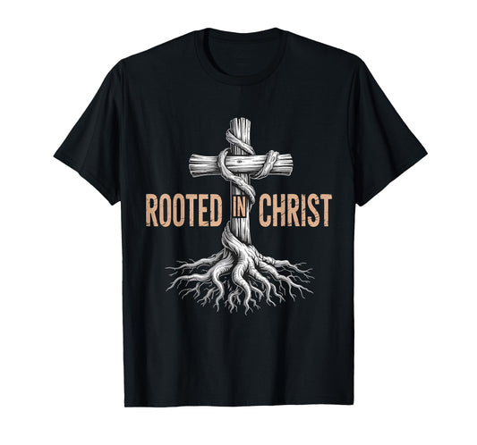 Rooted in Christ Jesus Cross Christian Faith T-Shirt
