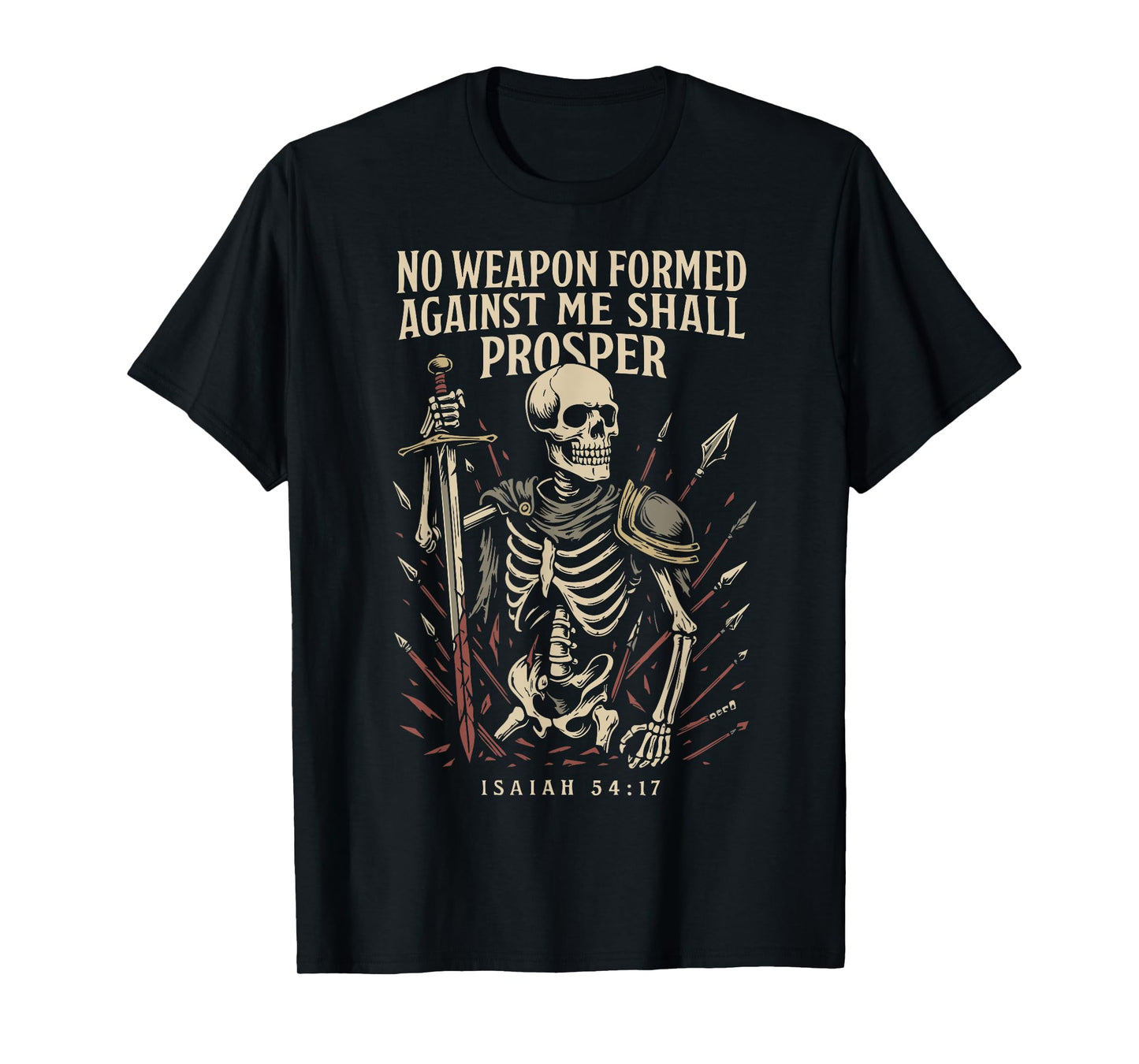 Christian Vintage Gothic Skeleton Bible Verse Isaiah 54:17 T-Shirt