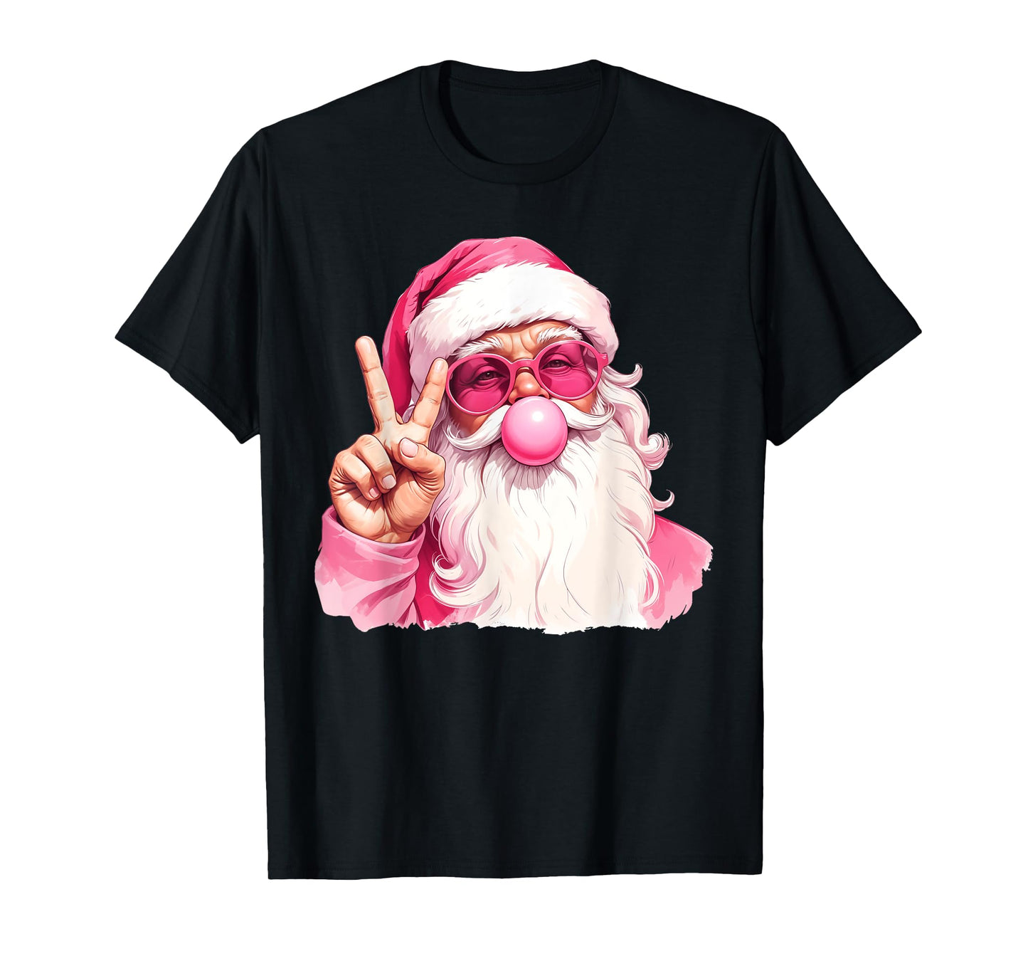 Vintage Retro Santa Christmas Bubble Gum Pink Sunglasses T-Shirt