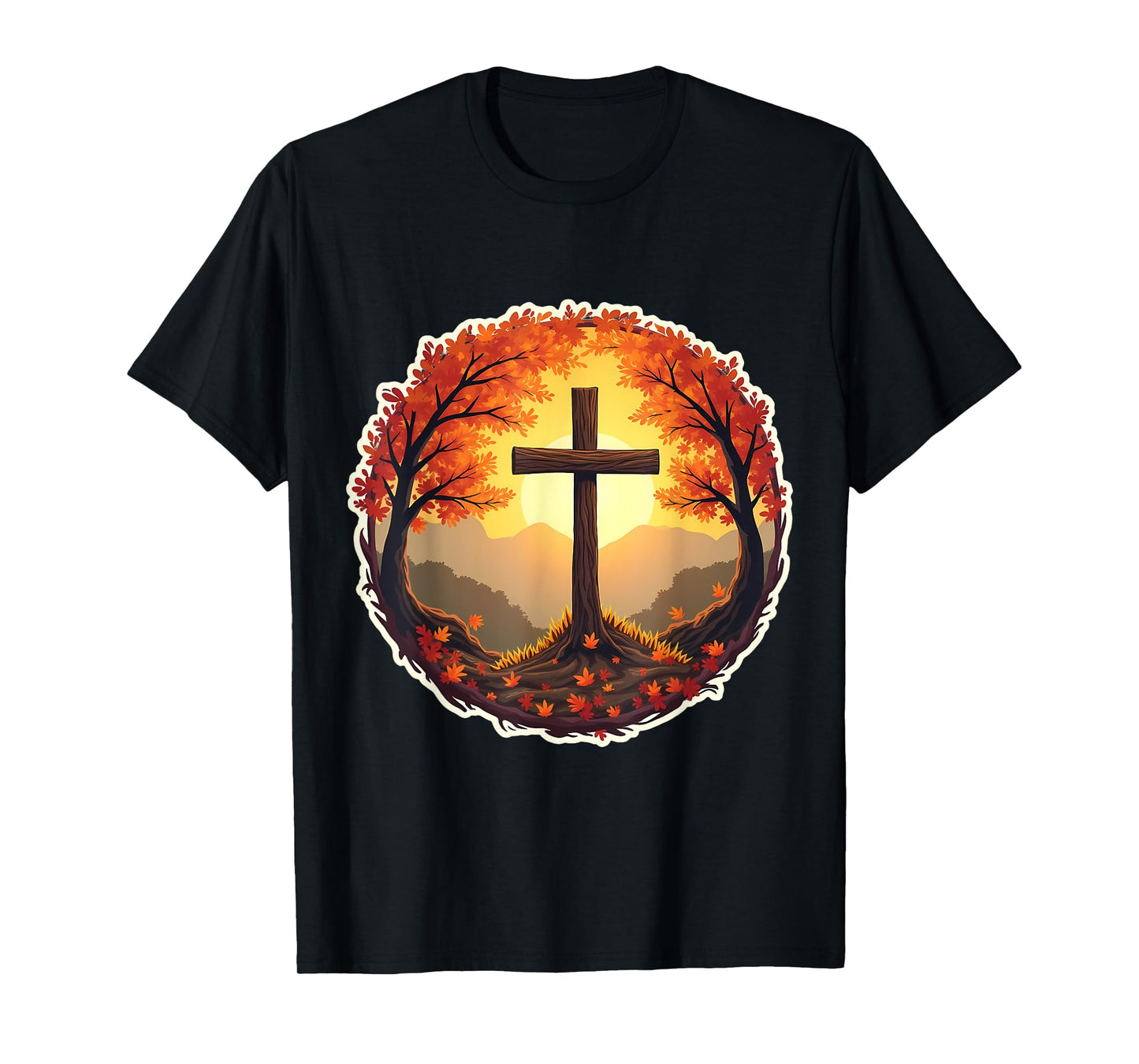 Jesus Christ Cross Christian Autumn Nature Fall Vintage T-Shirt