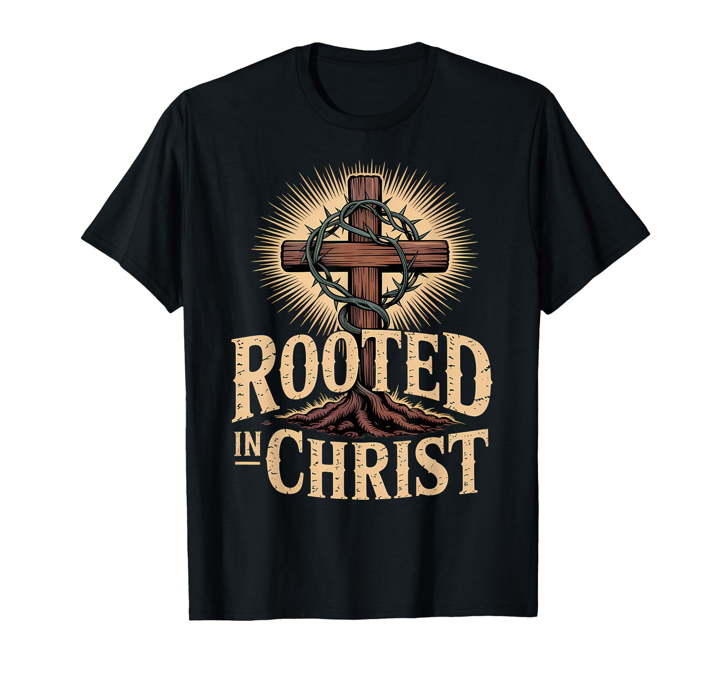 Rooted in Christ Jesus Cross Christian Faith T-Shirt