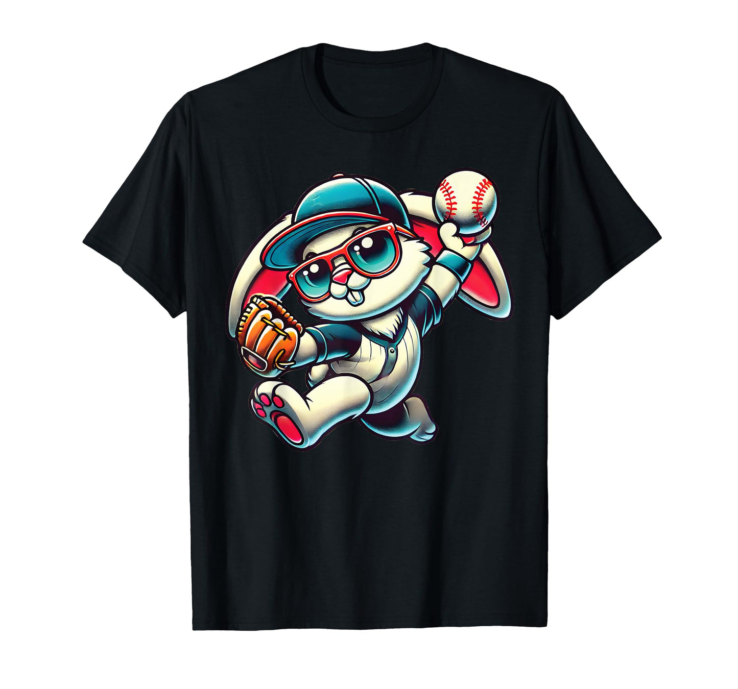 Easter Bunny Playing Baseball Pitcher Teen Boys Kid Baseball T-Shirt