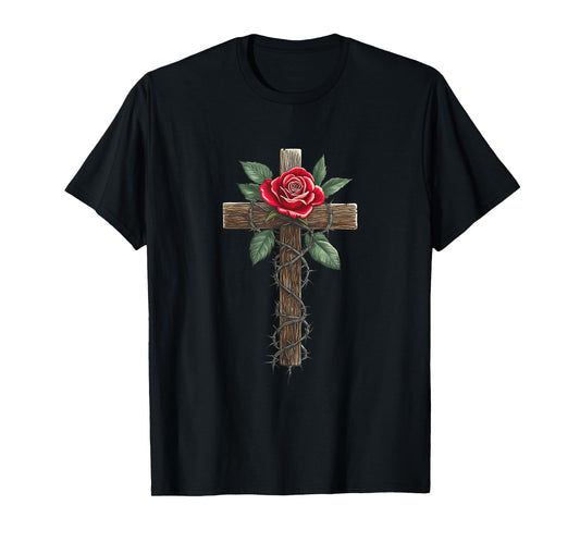 Cross with Rose and Thorns T-Shirt