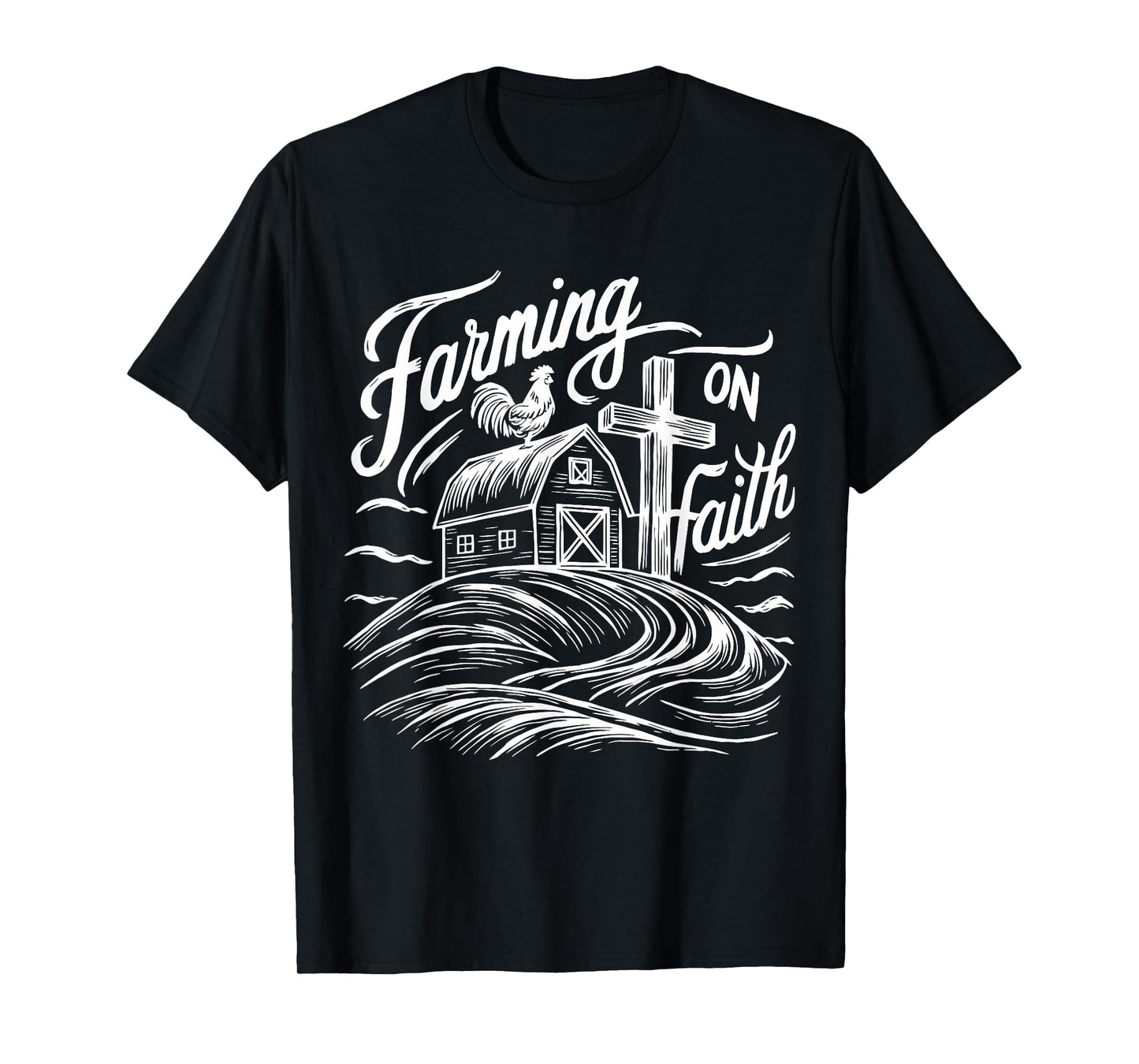Farming on Faith Barn Cross Christian Farmer Religious T-Shirt