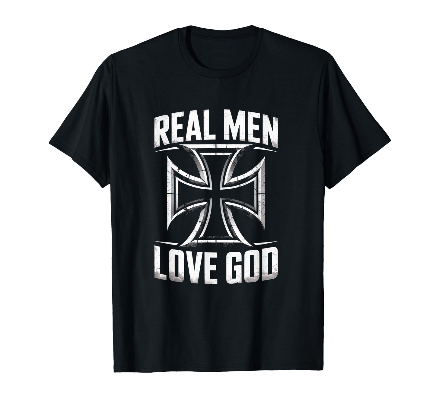 Retro Christian Cross Real Men Love God Joshua 24:15 Bible T-Shirt