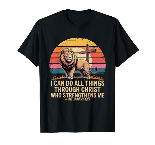 Christian Tshirt Philippians 4:13 Religious Lion Strengthens T-Shirt
