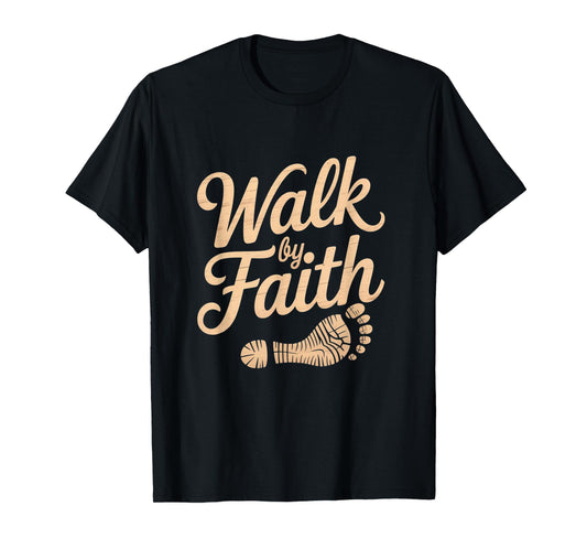 Walk by Faith Footprint Christian Graphic Tee T-Shirt