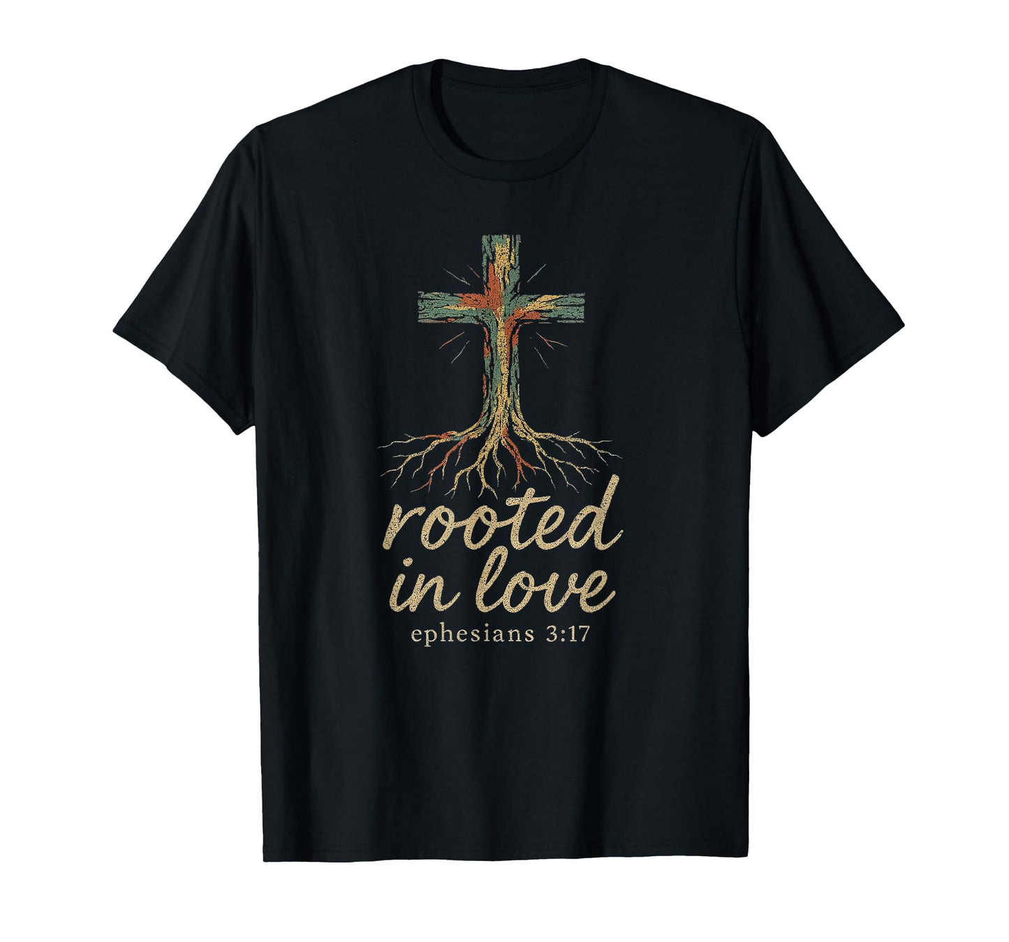 Cross of Jesus Rooted in Love -Punk Art Distressed Christian T-Shirt