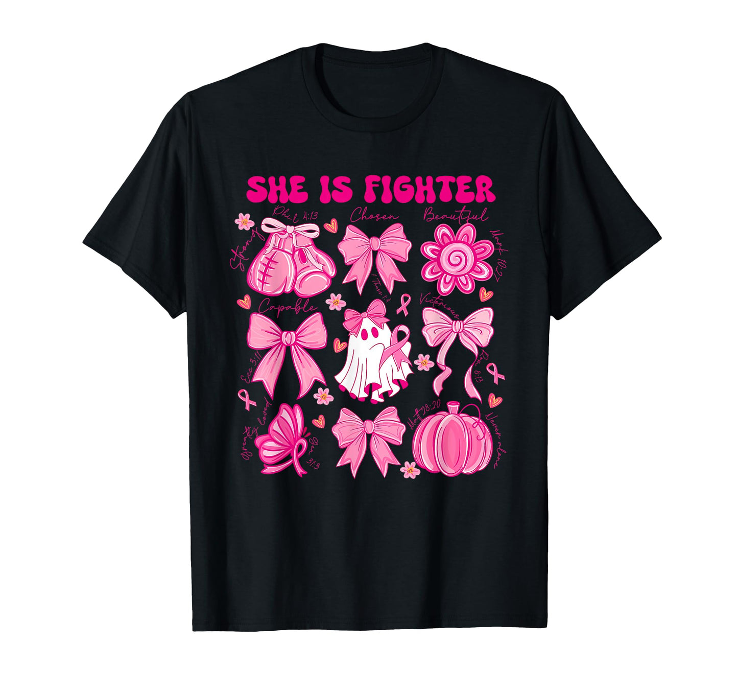She is A Fighter Christian Breast Cancer Warrior Wear Pink T-Shirt