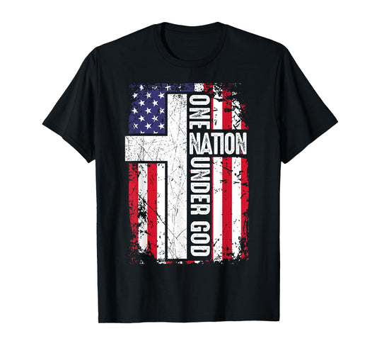 One Nation Under God 4th July Shirt Christian Women Dad Men T-Shirt