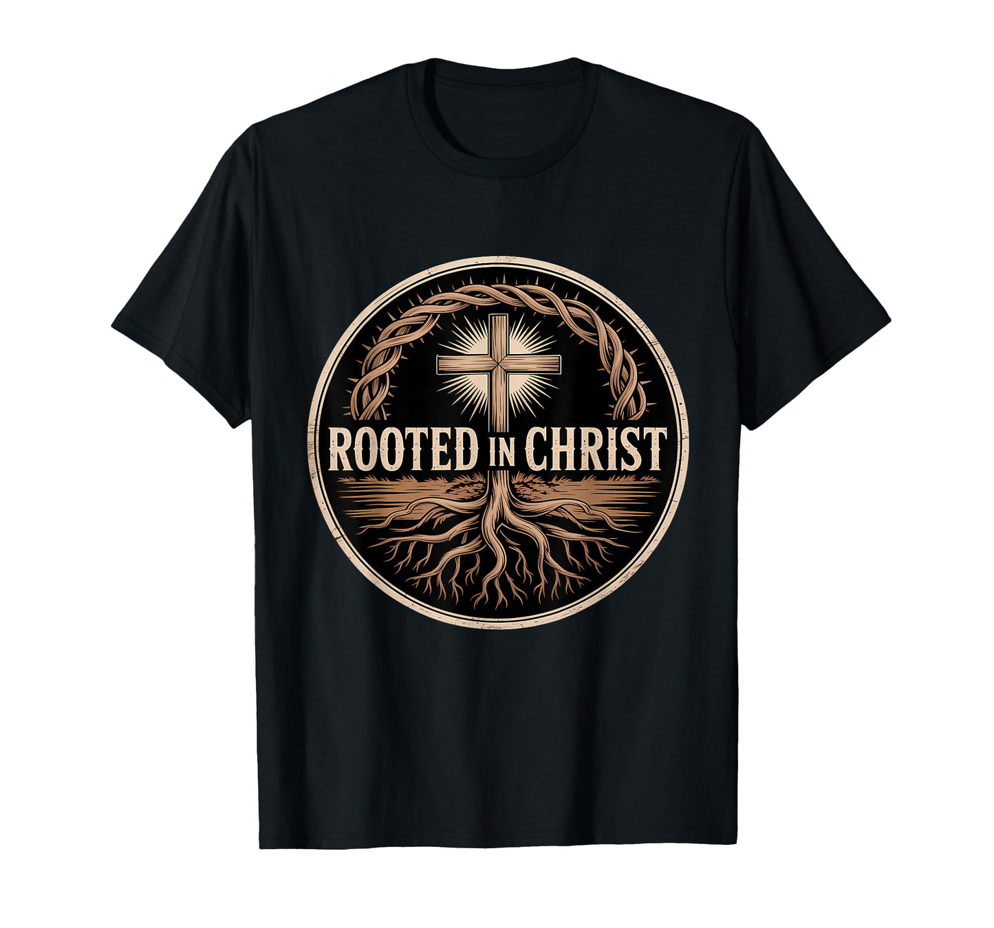 Rooted in Christ Jesus Cross Christian Faith T-Shirt