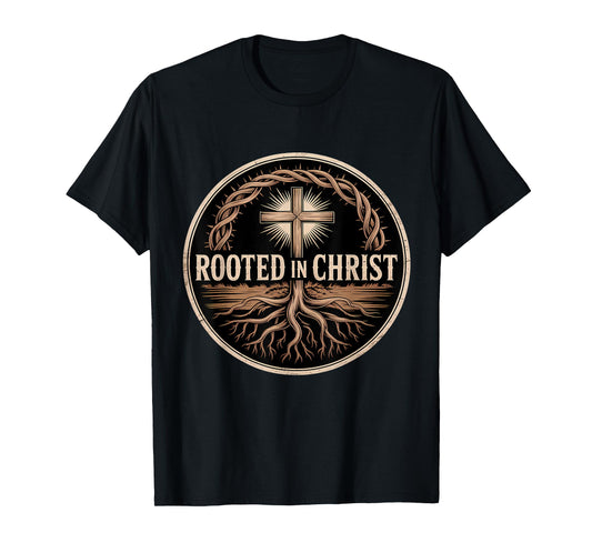 Rooted in Christ Jesus Cross Christian Faith T-Shirt