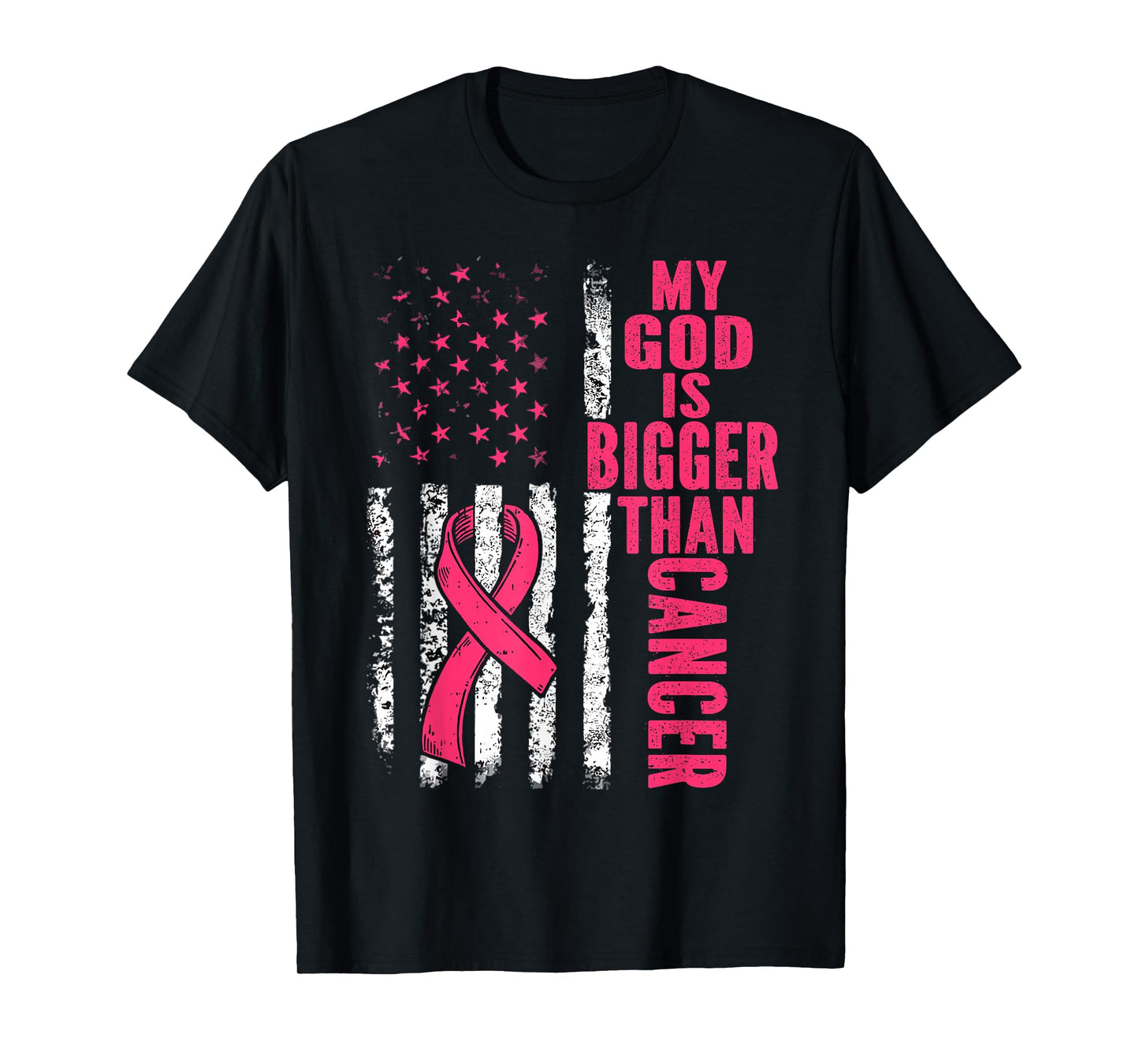 My God is Bigger Than Cancer Breast Cute Pink Ribbon Jesus T-Shirt