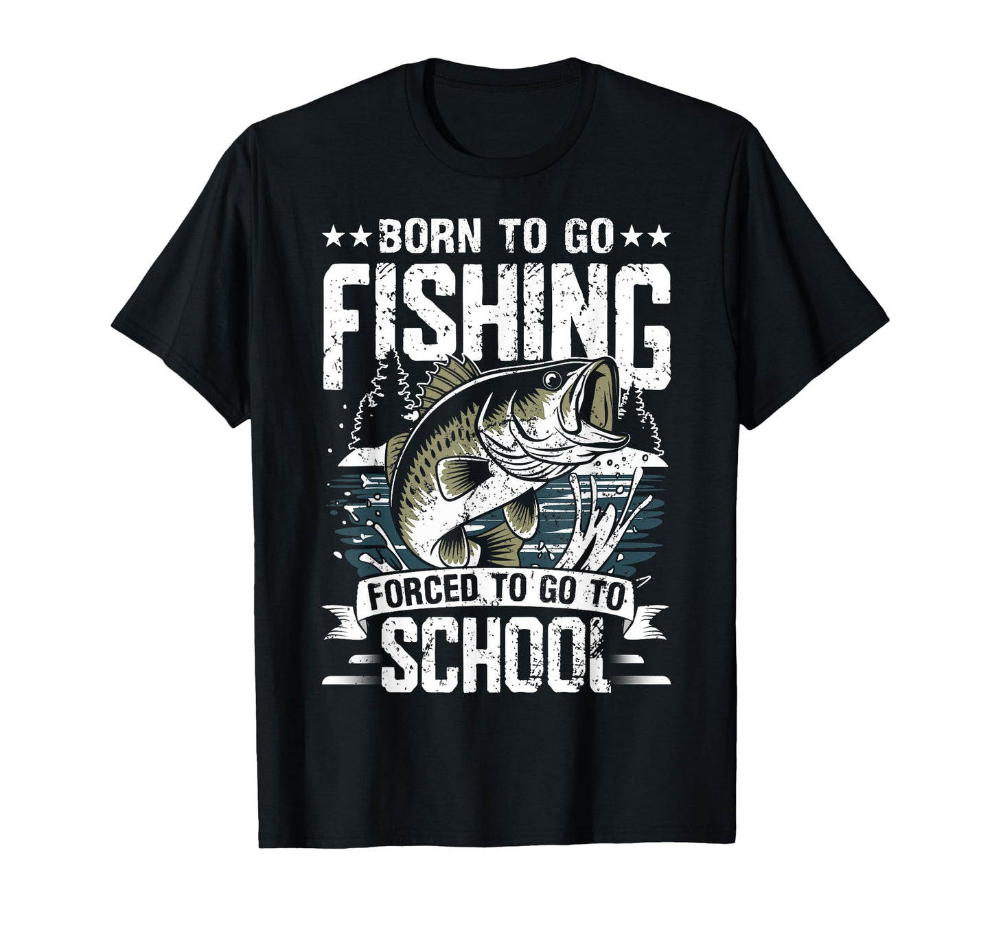 Teen Boys Fishing Shirt Forced To Go To School Bass Fish T-Shirt