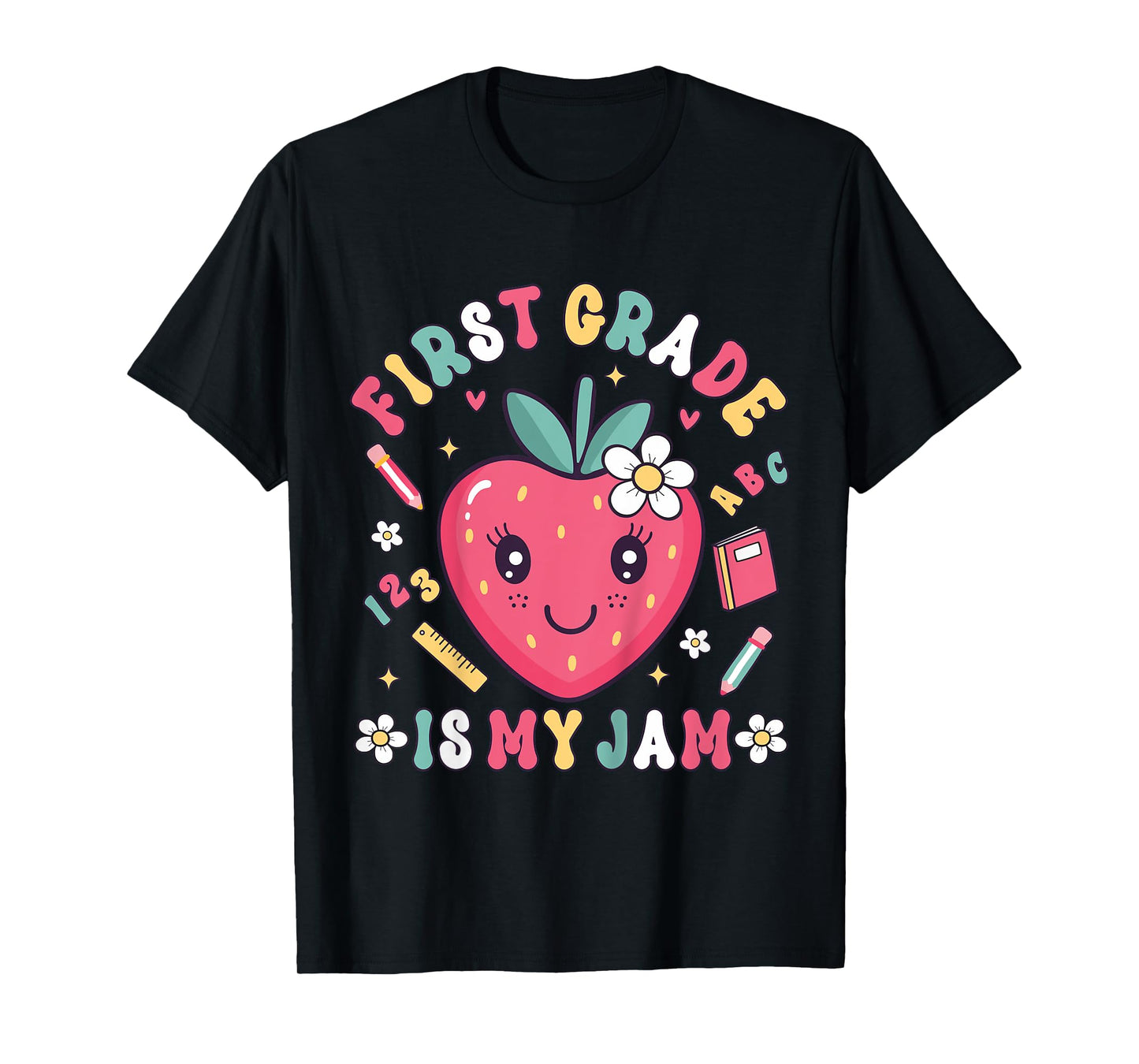 First Grade 1st Day Cute Cartoon Strawberry Girls T-Shirt