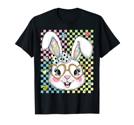 Happy Easter Vibes Cute Bunny Rabbit Face Women Girls Kids T-Shirt