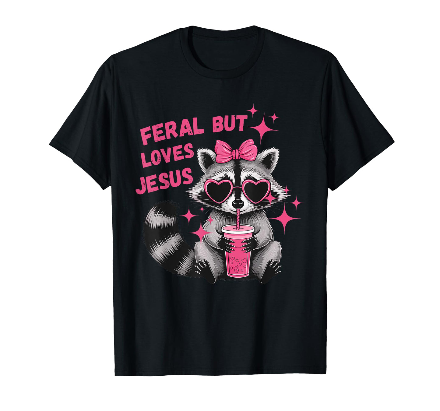 Feral But Loves Jesus Christian Valentines Day Raccoon Lover T-Shirt