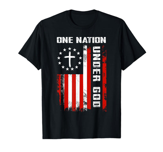 One Nation Under God American Flag Cross 4th Of July T-Shirt