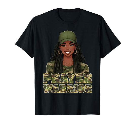 Camo Hat Prayer Warrior God Jesus Christian Black Girl Women T-Shirt