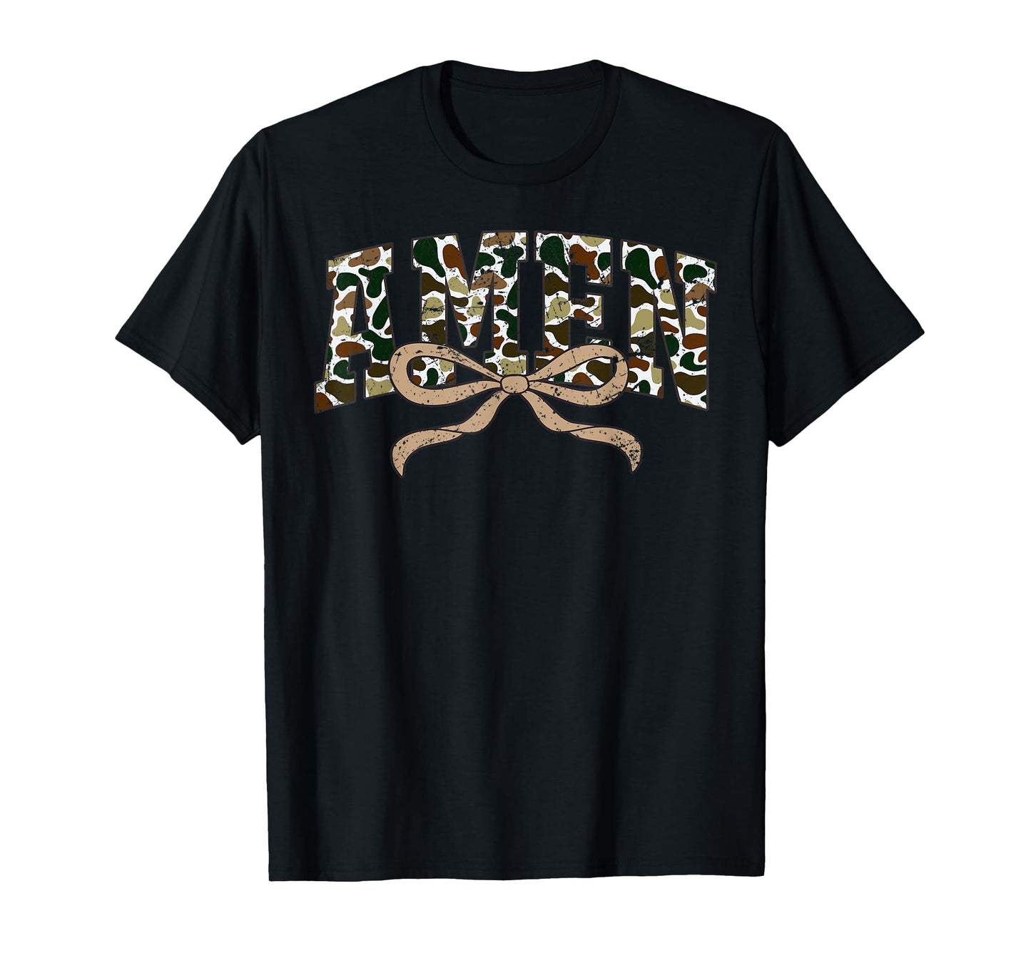 Retro Camo Amen Coquette Bow Camouflage Old Religious Faith T-Shirt