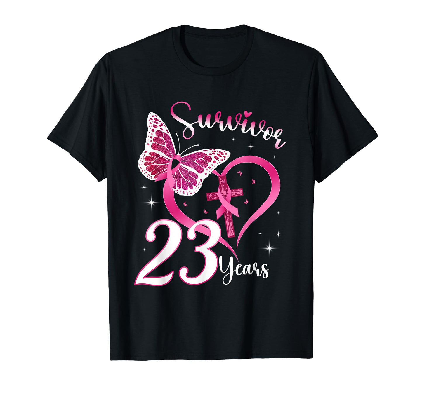 Breast Cancer Survivor Pink Ribbon Butterfly 23 Years Gift T-Shirt