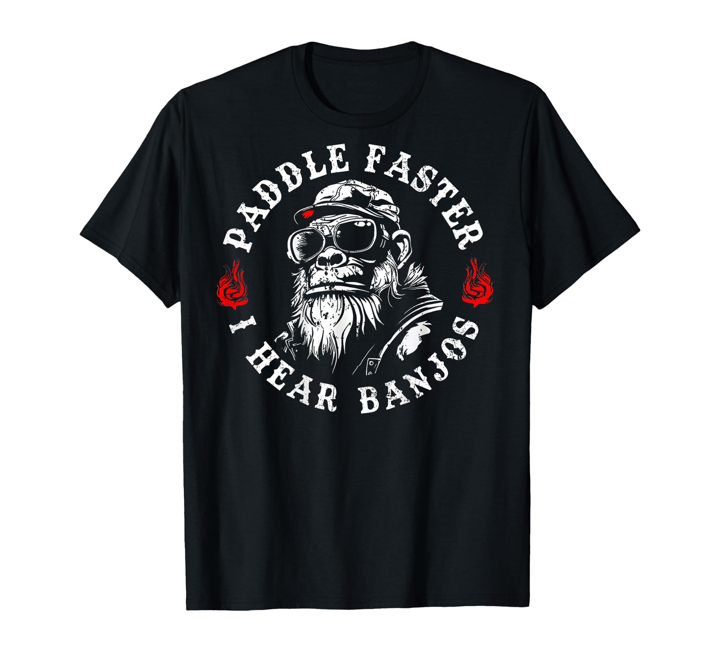 Paddle Faster I Hear Banjos Funny Monkey (On Back) T-Shirt