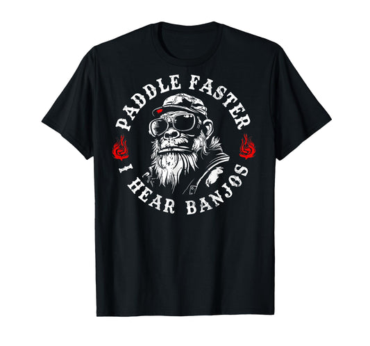 Paddle Faster I Hear Banjos Funny Monkey (On Back) T-Shirt