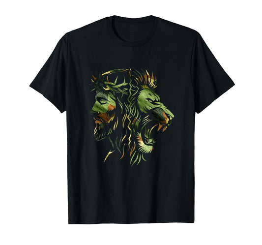 Christian Lion Jesus Crown Camo Faith Design T-Shirt