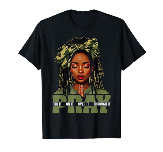 Pray On It Pray Over It Black Woman Afro Christian Sayings T-Shirt