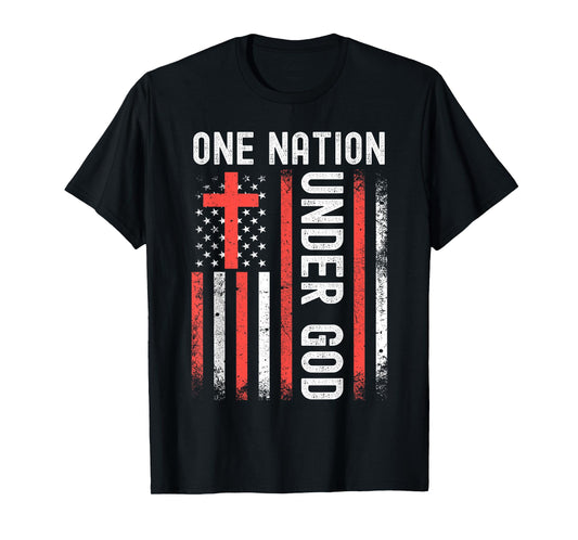 One Nation Under God Flag 4th Of July Patriotic Christian T-Shirt