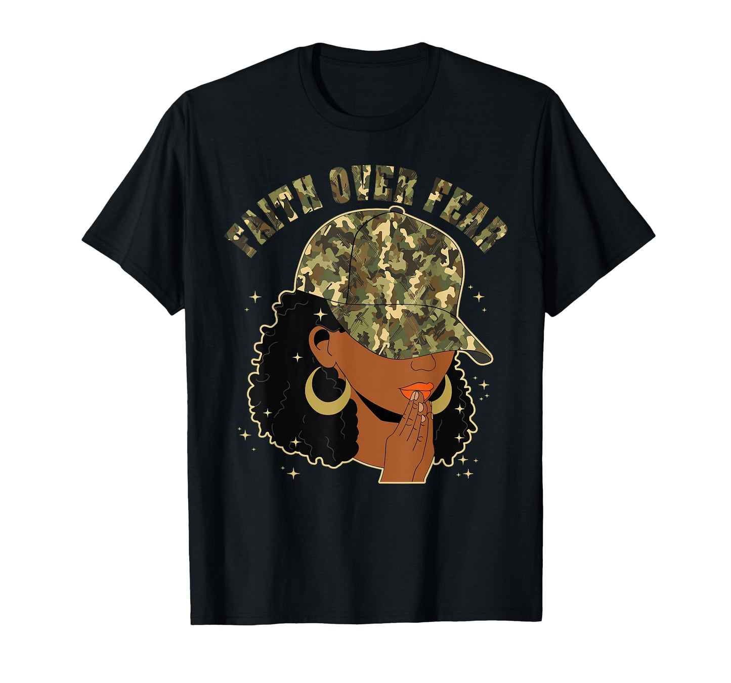 Faith Over Fear Christian Camo African American Afro Women T-Shirt